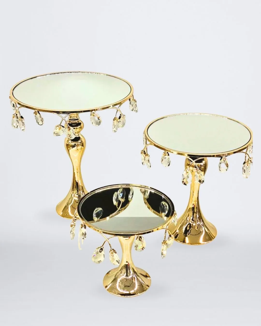 SET X3 BASES CON ESPEJO METAL DORADO Y CRISTAL